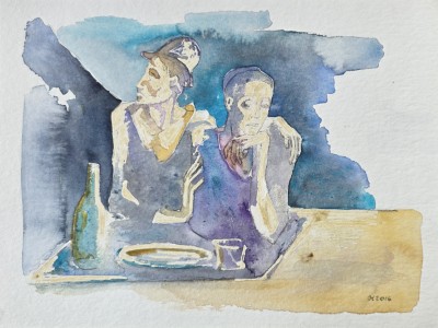 Aquarellbild als Hommage an Picassos Das karge Mahl